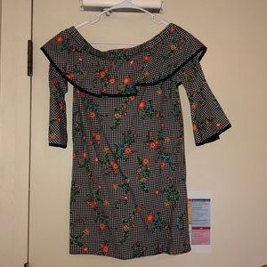 Printed off-the-shoulder dress with bell sleeves